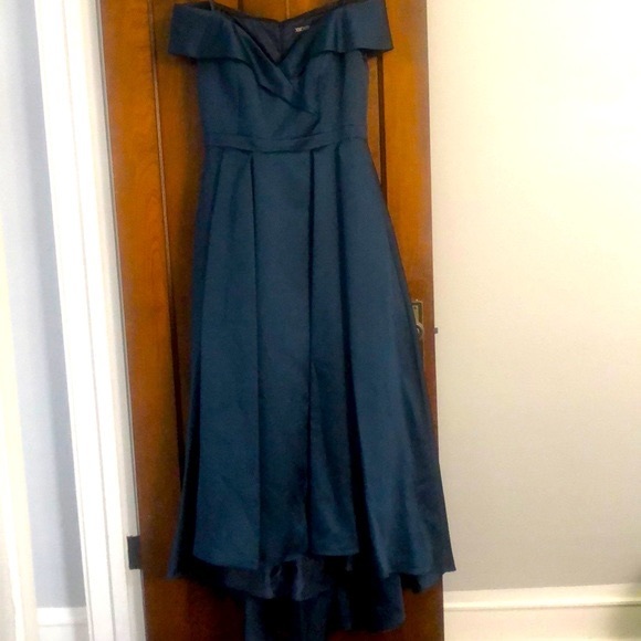 XSCAPE Sweetheart-Neck High-Low Ballgown Navy Blue - Picture 2 of 8